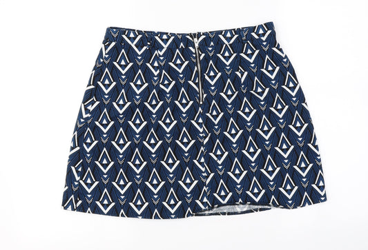 F&F  Womens Blue Houndstooth  A-Line Skirt Size 14