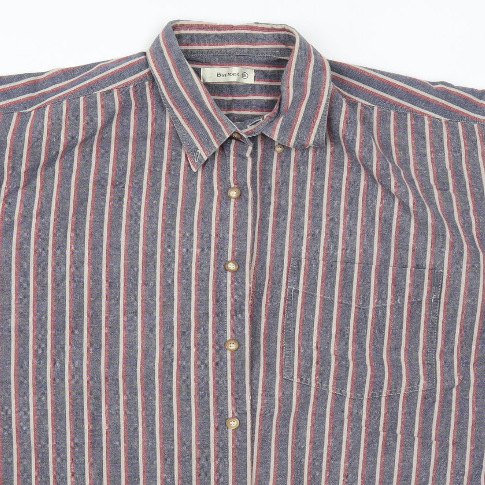 Mens UK Size XL Burtons Blue  Button-Up Short Sleeve Casual Shirt