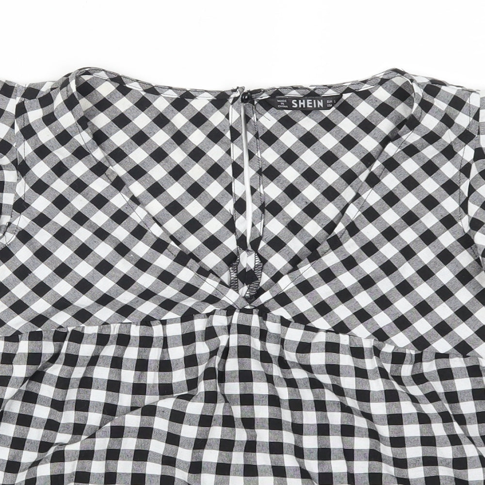 SheIn Womens Gold Check  Basic Blouse Size S  - Gingham