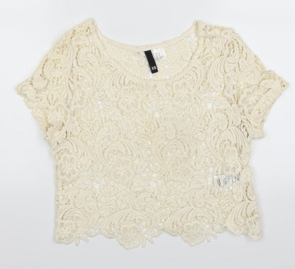 Womens UK Size XS H&M Beige Basic T-Shirt