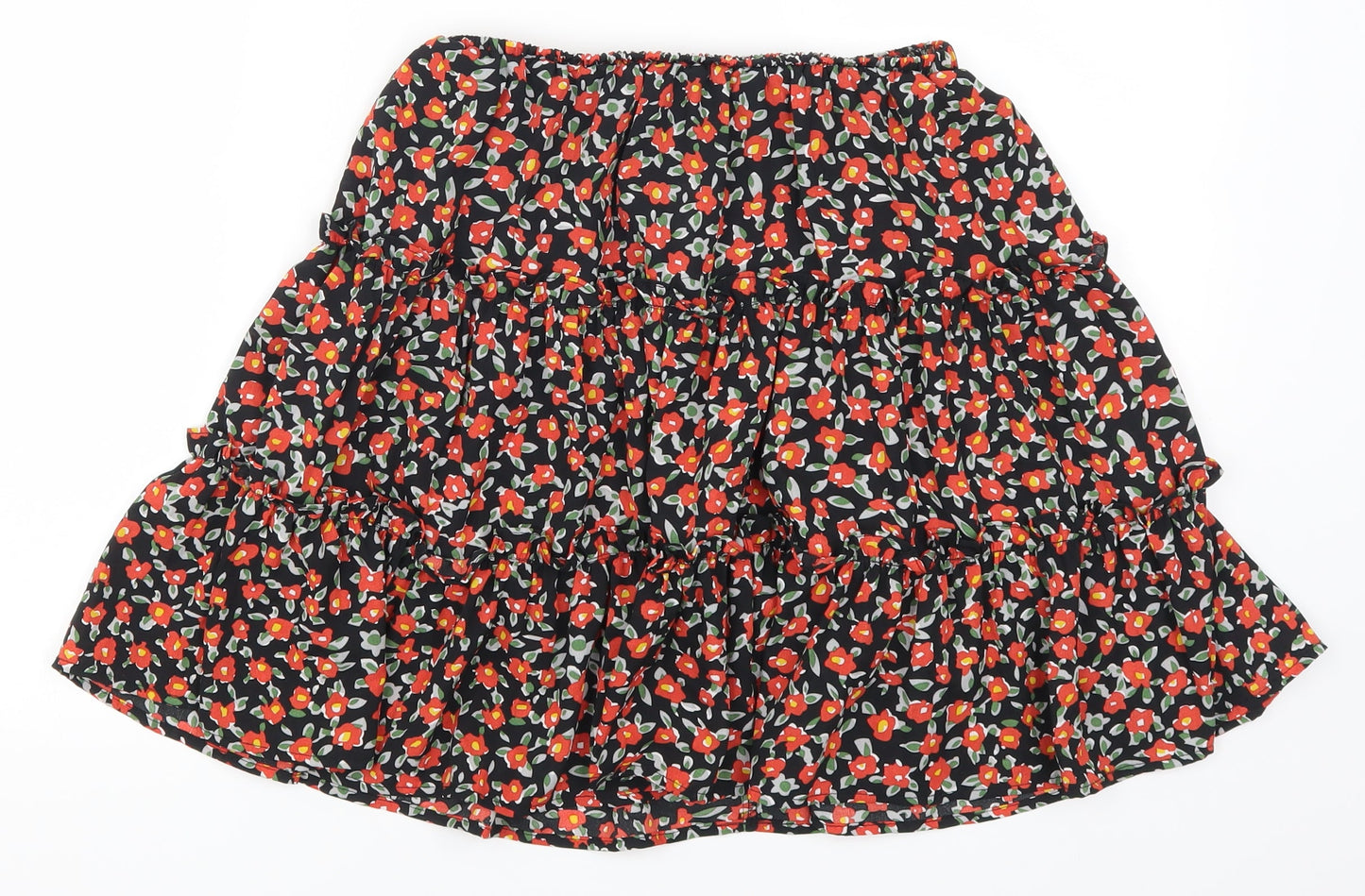 SheIn Womens Red Floral  Skater Skirt Size S