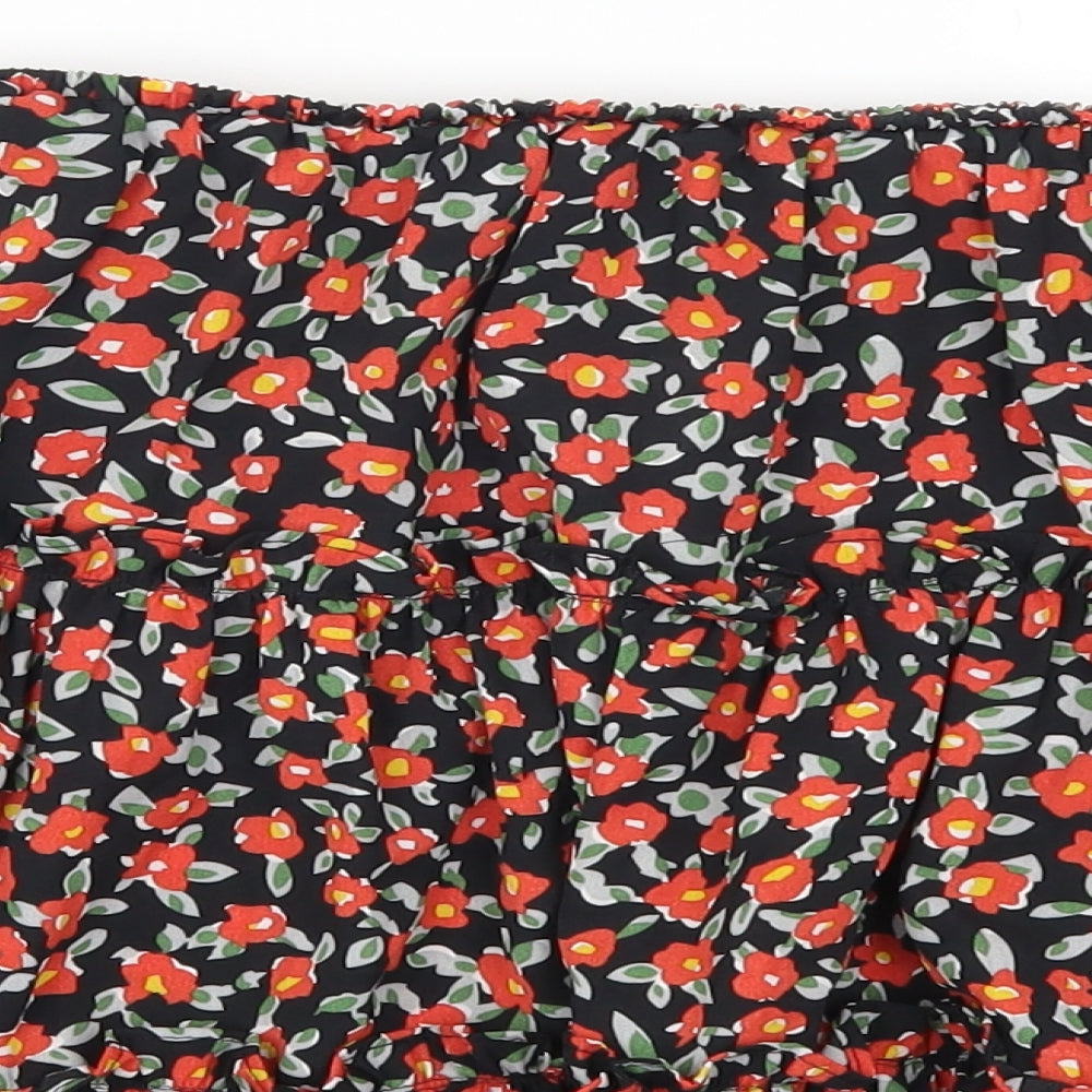 SheIn Womens Red Floral  Skater Skirt Size S