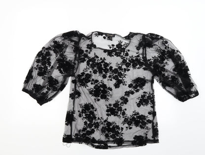 QED Womens Black Floral  Basic Blouse Size 12
