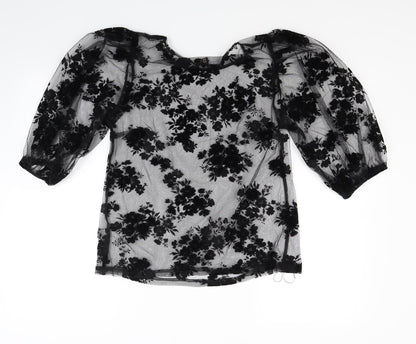 QED Womens Black Floral  Basic Blouse Size 12