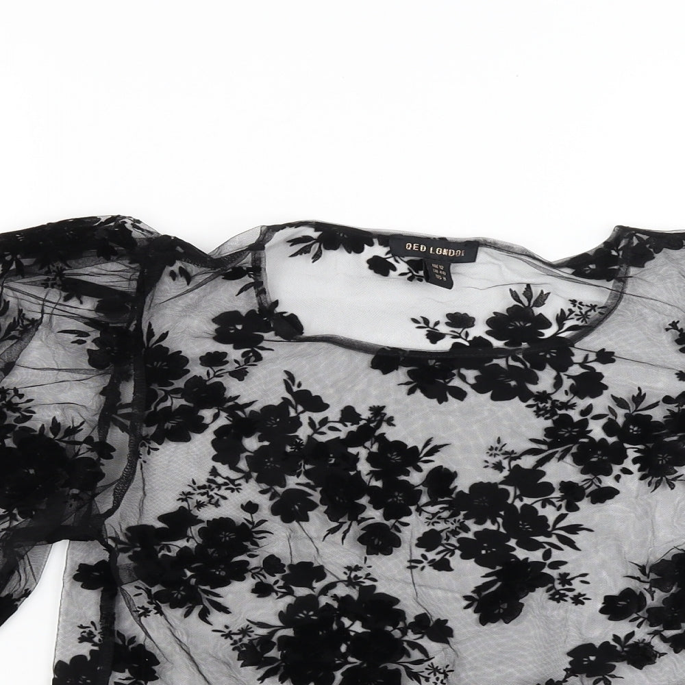 QED Womens Black Floral  Basic Blouse Size 12