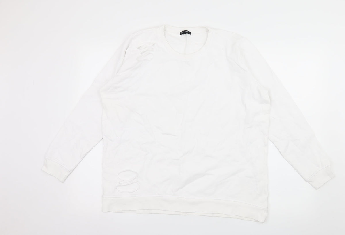 Pep&Co Womens White  Jersey Pullover Sweatshirt Size 14  - Distressed