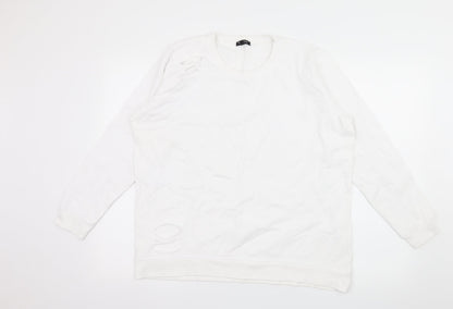 Pep&Co Womens White  Jersey Pullover Sweatshirt Size 14  - Distressed