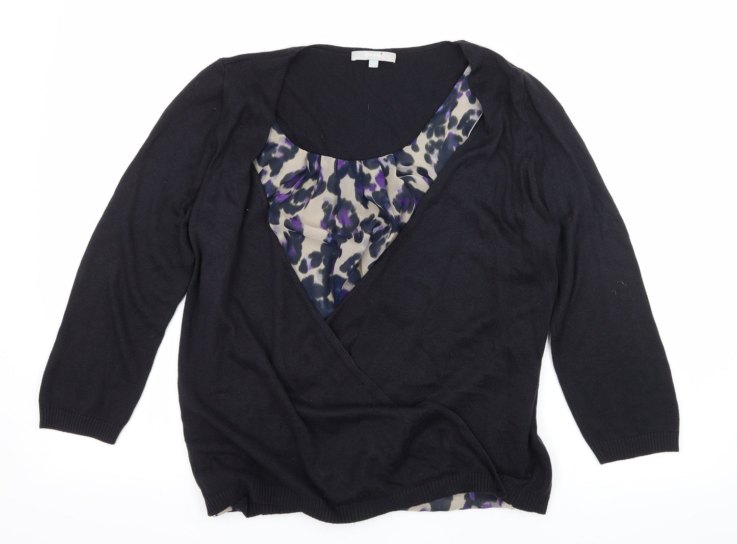 Per Una Womens Blue Animal Print Knit Basic Blouse Size 12