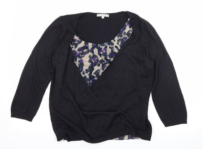 Per Una Womens Blue Animal Print Knit Basic Blouse Size 12