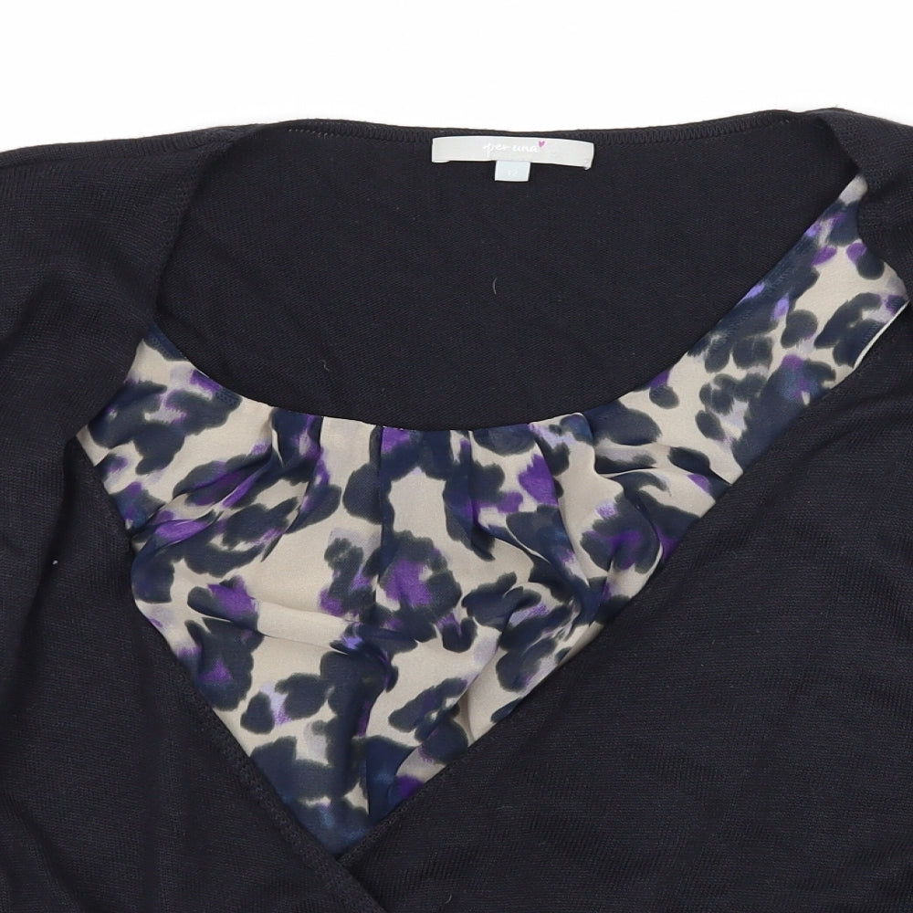 Per Una Womens Blue Animal Print Knit Basic Blouse Size 12