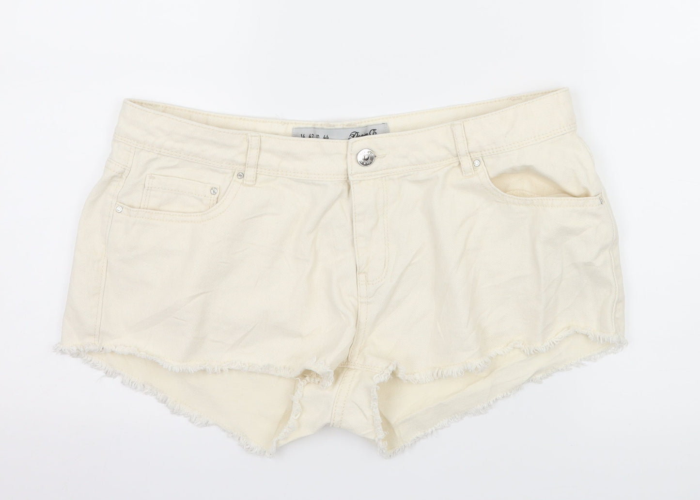 Denim & Co. Womens Ivory  Denim Hot Pants Shorts Size 14