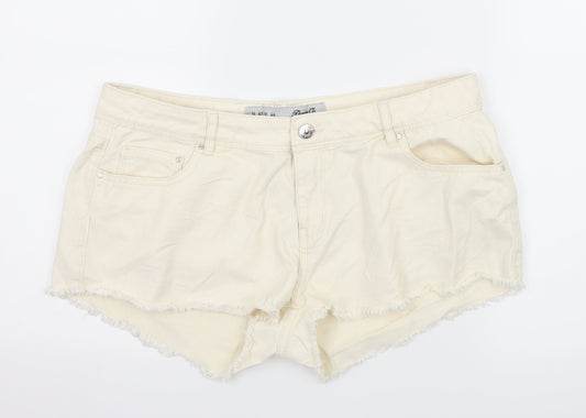 Denim & Co. Womens Ivory  Denim Hot Pants Shorts Size 14