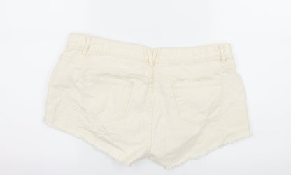 Denim & Co. Womens Ivory  Denim Hot Pants Shorts Size 14