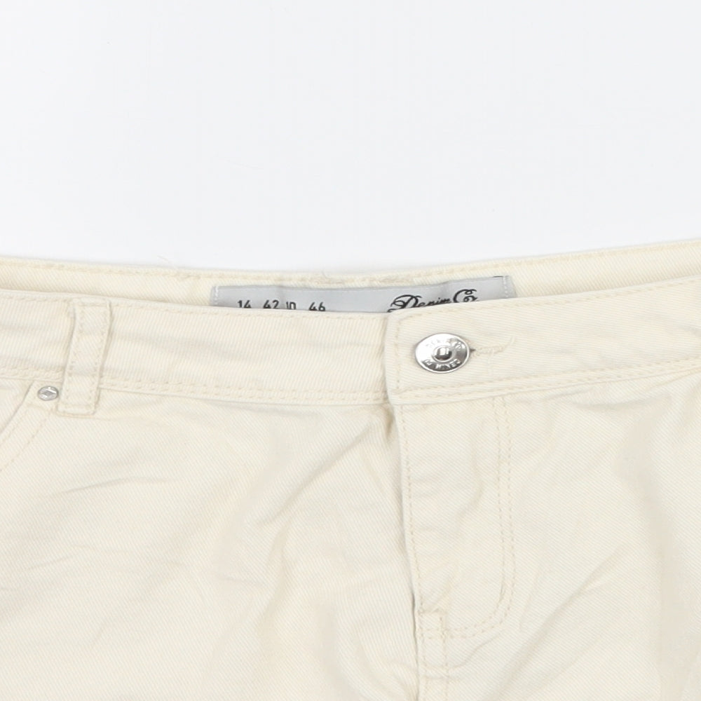 Denim & Co. Womens Ivory  Denim Hot Pants Shorts Size 14