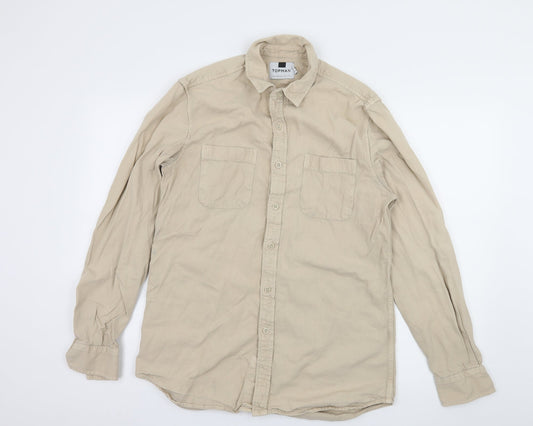 Topman Mens Beige    Button-Up Size M