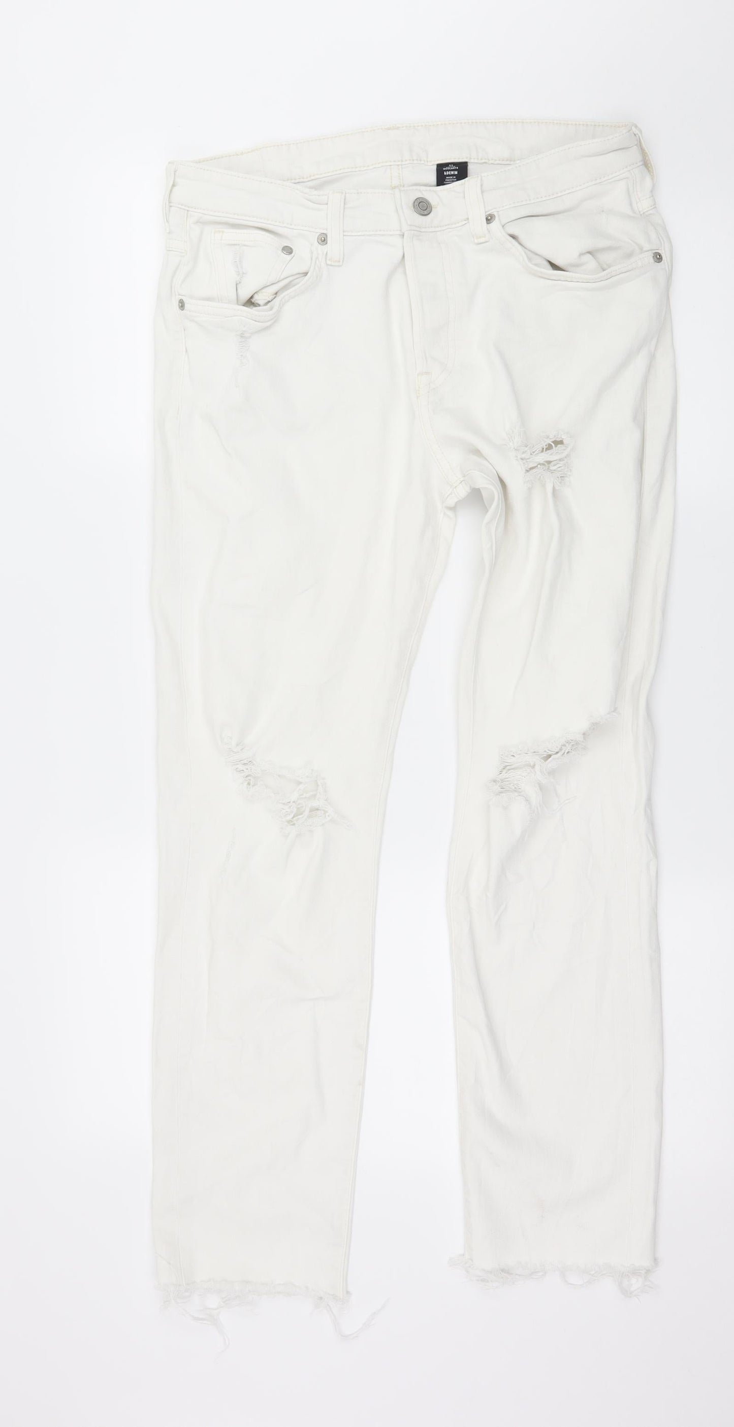 Womens UK Size 33 in H&M Regular Fit Straight White Jeans