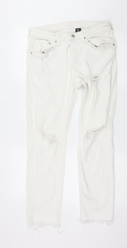 Womens UK Size 33 in H&M Regular Fit Straight White Jeans