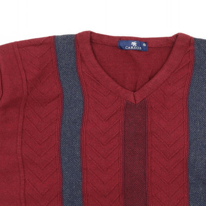 Carson Womens Red Striped Knit Pullover Jumper Size M