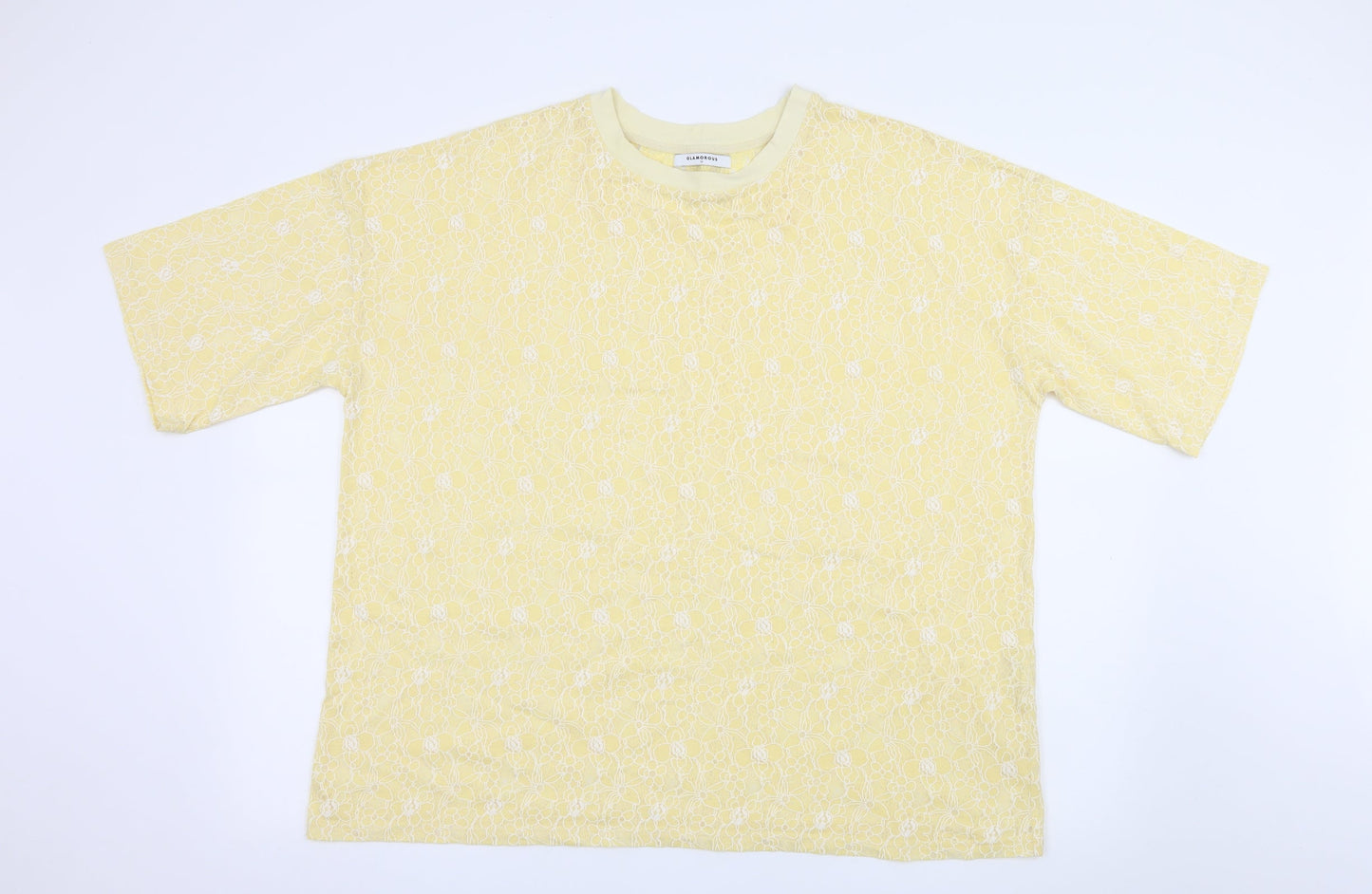 Womens UK Size 10 Glamourous Yellow Basic T-Shirt