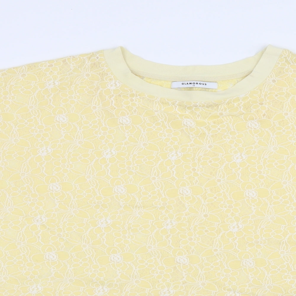 Womens UK Size 10 Glamourous Yellow Basic T-Shirt