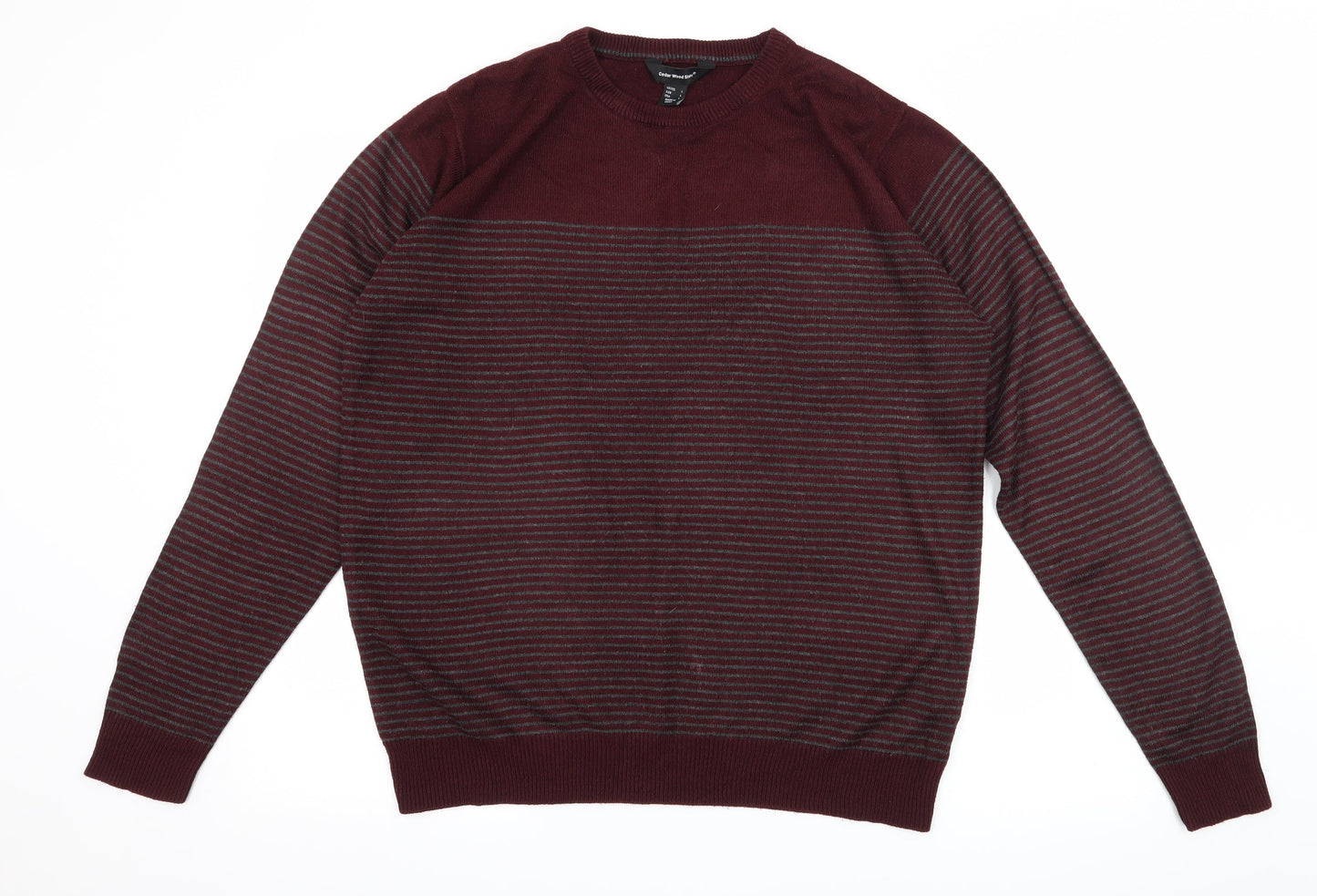 Cedar Wood State Mens Red Striped Knit Pullover Jumper Size L