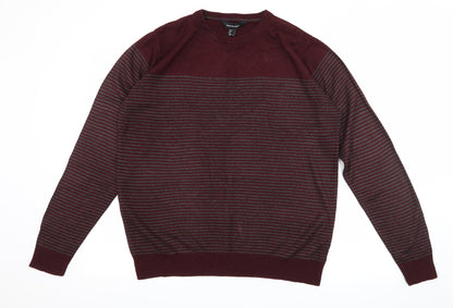 Cedar Wood State Mens Red Striped Knit Pullover Jumper Size L