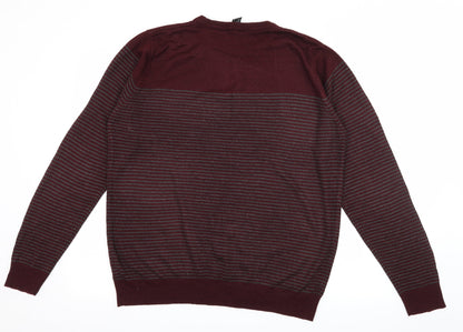 Cedar Wood State Mens Red Striped Knit Pullover Jumper Size L