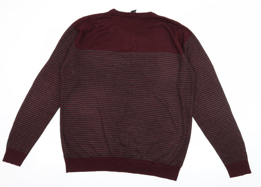 Cedar Wood State Mens Red Striped Knit Pullover Jumper Size L