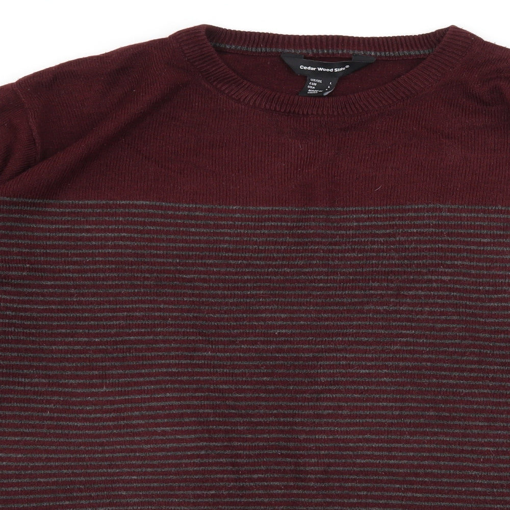 Cedar Wood State Mens Red Striped Knit Pullover Jumper Size L