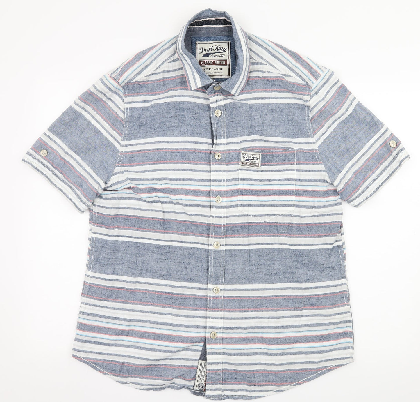 Mens UK Size XL Drift King Blue  Button-Up Short Sleeve Casual Shirt