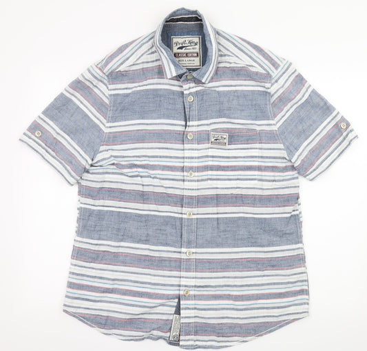 Mens UK Size XL Drift King Blue  Button-Up Short Sleeve Casual Shirt