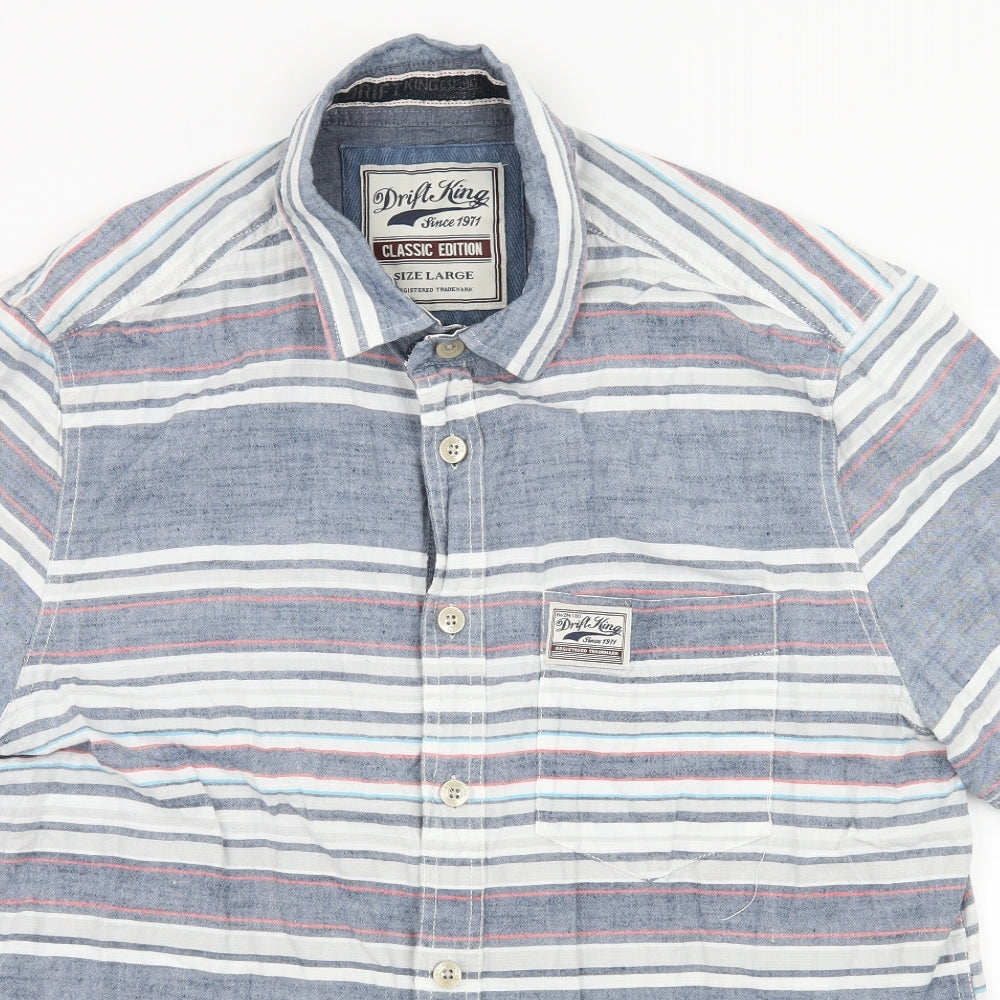 Mens UK Size XL Drift King Blue  Button-Up Short Sleeve Casual Shirt