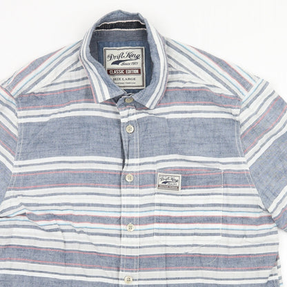 Mens UK Size XL Drift King Blue  Button-Up Short Sleeve Casual Shirt