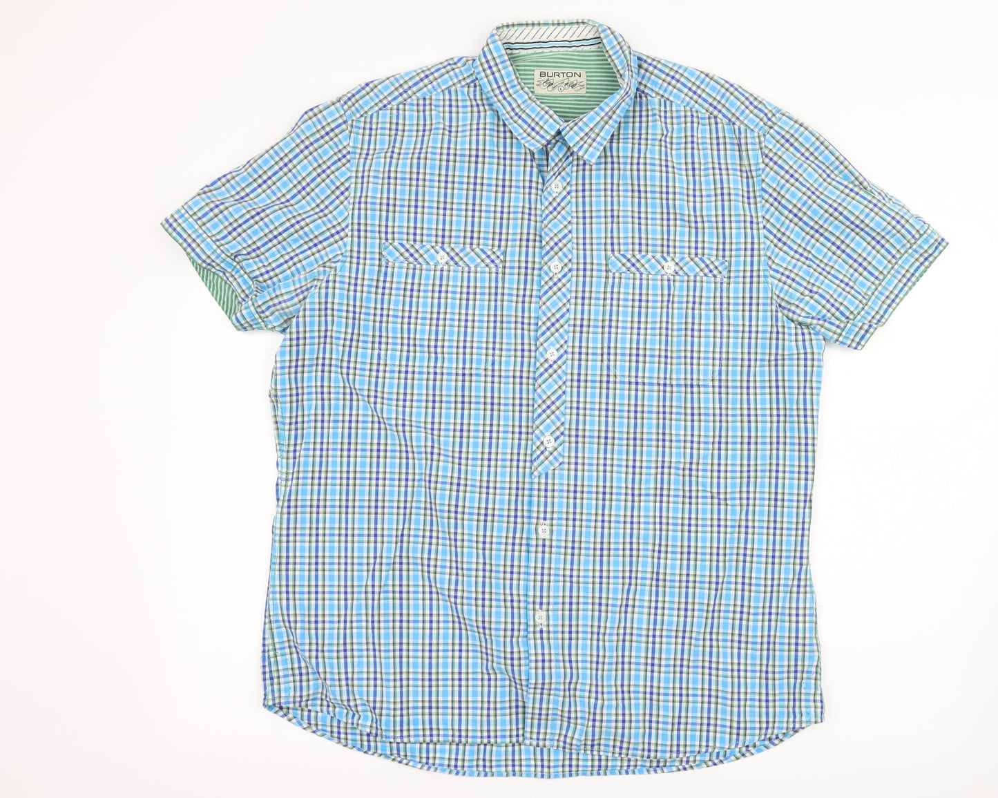 Mens UK Size L Burton Blue  Button-Up Short Sleeve Casual Shirt