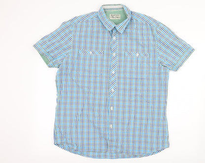 Mens UK Size L Burton Blue  Button-Up Short Sleeve Casual Shirt