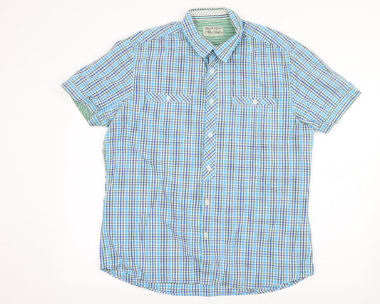 Mens UK Size L Burton Blue  Button-Up Short Sleeve Casual Shirt