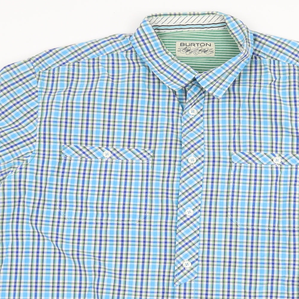 Mens UK Size L Burton Blue  Button-Up Short Sleeve Casual Shirt