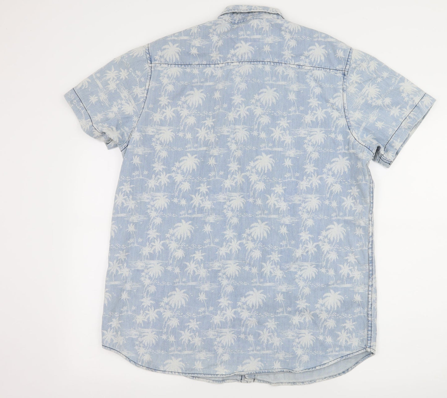 Mens UK Size L Cedar Wood State Blue  Button-Up Short Sleeve Casual Shirt
