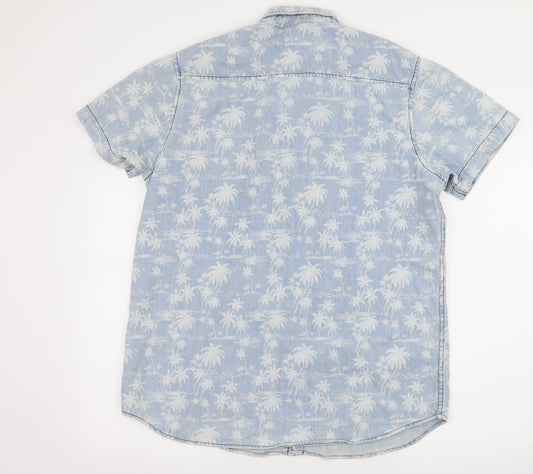 Mens UK Size L Cedar Wood State Blue  Button-Up Short Sleeve Casual Shirt