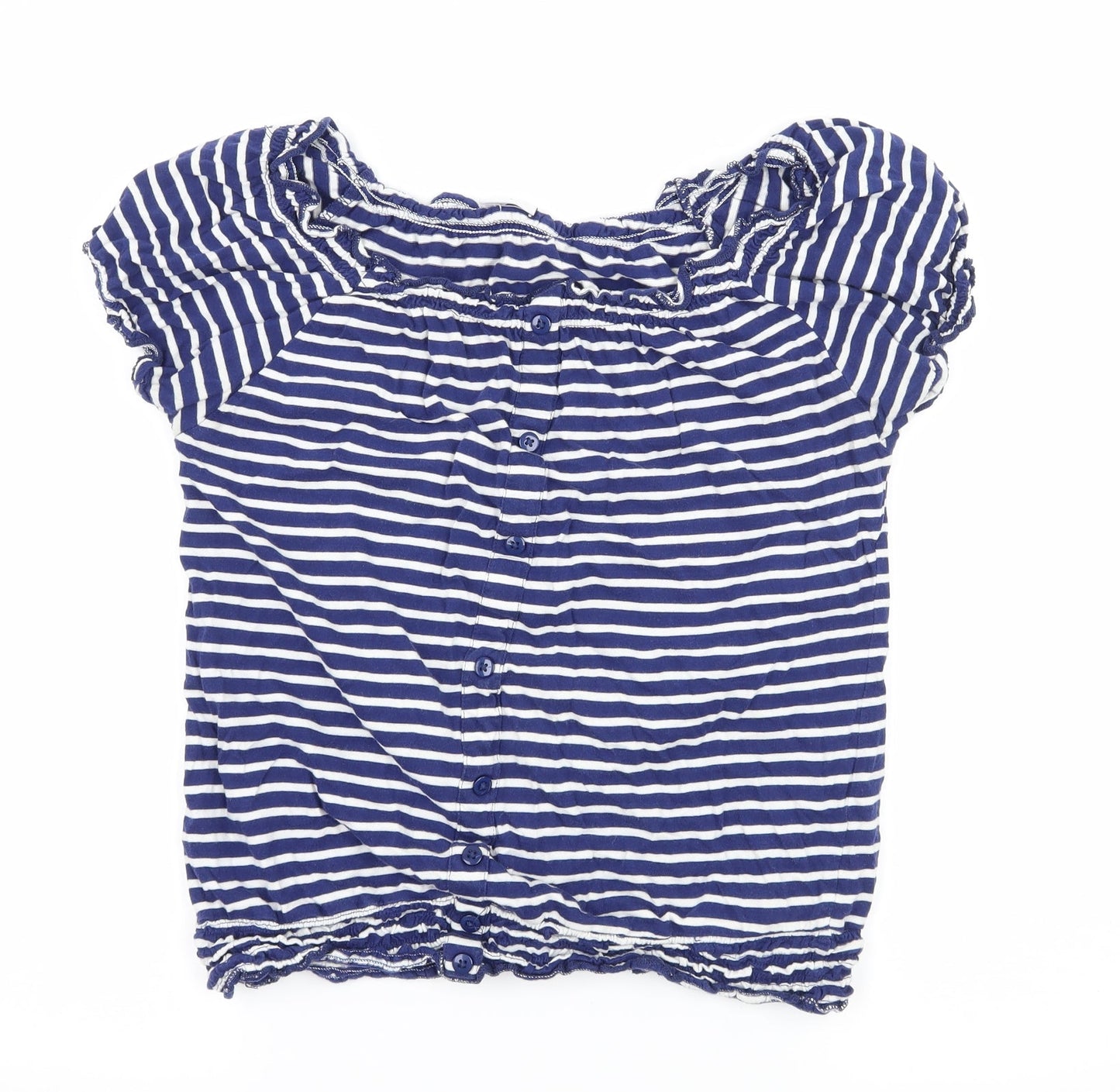 Ethel Austin Womens Blue Striped Jersey Basic T-Shirt Size 14