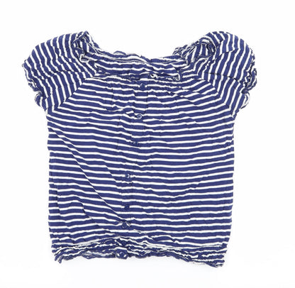 Ethel Austin Womens Blue Striped Jersey Basic T-Shirt Size 14