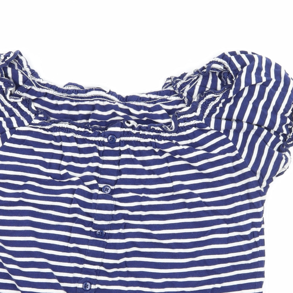 Ethel Austin Womens Blue Striped Jersey Basic T-Shirt Size 14