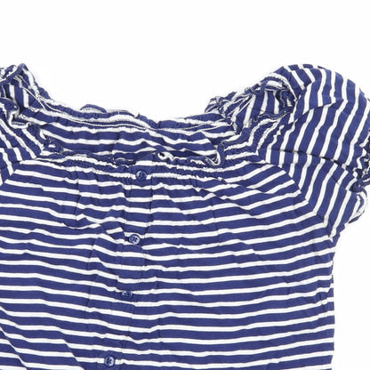 Ethel Austin Womens Blue Striped Jersey Basic T-Shirt Size 14