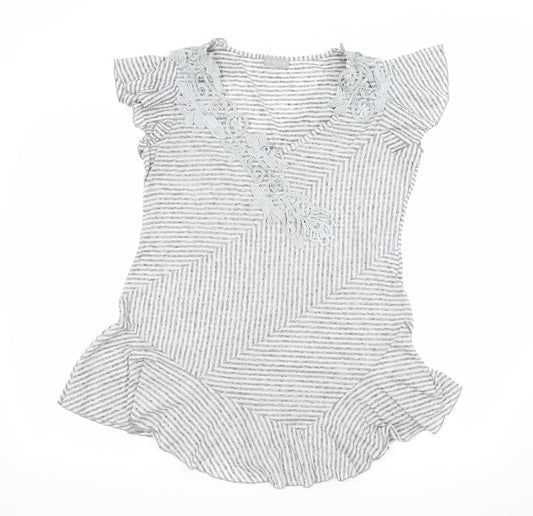 Per Una Womens Grey Striped Jersey Basic T-Shirt Size 16  - Lace detail