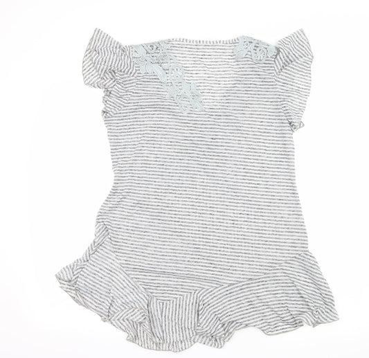 Per Una Womens Grey Striped Jersey Basic T-Shirt Size 16  - Lace detail