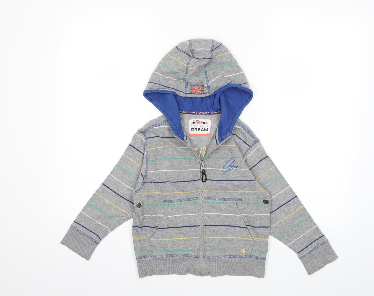 Marks and Spencer Boys Grey Striped  Full Zip Hoodie Size 3-4 Years  - lewi's hamilton