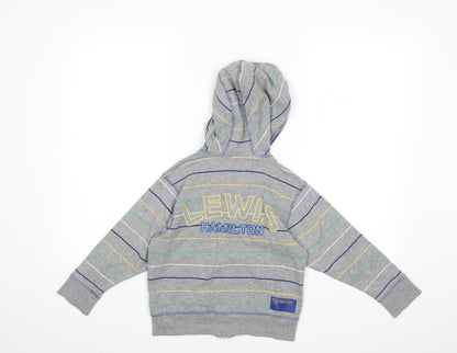 Marks and Spencer Boys Grey Striped  Full Zip Hoodie Size 3-4 Years  - lewi's hamilton