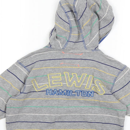 Marks and Spencer Boys Grey Striped  Full Zip Hoodie Size 3-4 Years  - lewi's hamilton