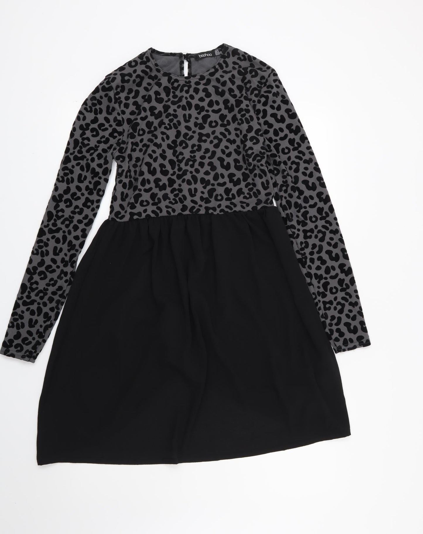 Boohoo Womens Grey Animal Print  Fit & Flare  Size 8