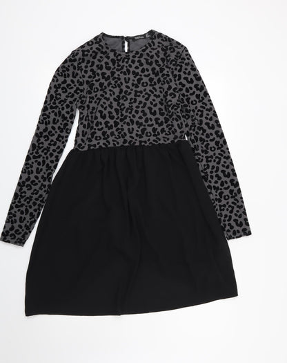 Boohoo Womens Grey Animal Print  Fit & Flare  Size 8